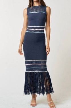 Style 1-1515605837-149 lalavon Blue Size 12 Fringe Military Floor Length Navy Straight Dress on Queenly