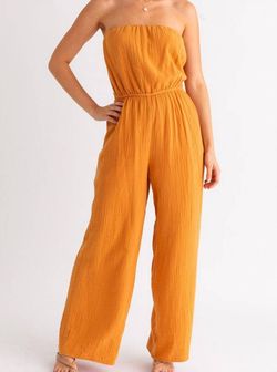 Style 1-2003609710-70 LE LIS Yellow Size 0 Floor Length Free Shipping Strapless Jumpsuit Dress on Queenly