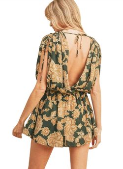 Style 1-2065102654-892 DRESS FORUM Green Size 8 Floral Pockets Jumpsuit Dress on Queenly