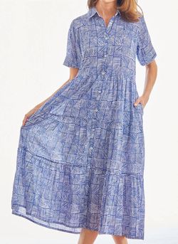 Style 1-2386545120-149 Dizzy-Lizzie Blue Size 12 Pockets Pattern Plus Size A-line Navy Cocktail Dress on Queenly