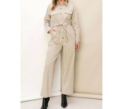 Style 1-2638694214-149 HYFVE Nude Size 12 High Neck Belt Pockets Sleeves Jumpsuit Dress on Queenly