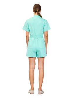 Style 1-2897233161-892 SKIES ARE BLUE Light Green Size 8 High Neck Spandex Floor Length Belt Jumpsuit Dress on Queenly