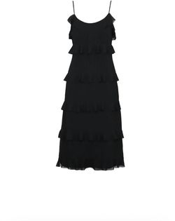 Style 1-2970037928-149 LUCY PARIS Black Size 12 Spaghetti Strap Polyester Ruffles Wednesday Cocktail Dress on Queenly