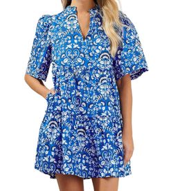 Style 1-2976014416-149 SUGARLIPS Blue Size 12 Floral Mini Casual Cocktail Dress on Queenly