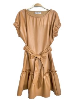 Style 1-2996502198-892 Inclan Brown Size 8 Boat Neck Jersey Summer Sleeves Cocktail Dress on Queenly