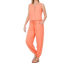 Style 1-3205777142-74 ZENANA Orange Size 4 Pockets Polyester Spandex Jumpsuit Dress on Queenly