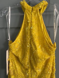 Style 700000 Rachel Allan Yellow Size 10 Floor Length Jersey High Neck A-line Dress on Queenly