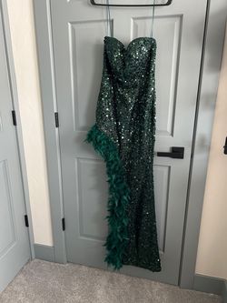 Maniju Green Size 4 Floor Length Jersey Strapless Side slit Dress on Queenly