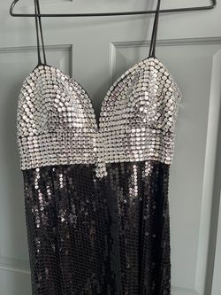 Jovani Black Size 10 Floor Length Jersey Sequined Train Dress on Queenly