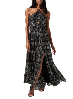 Style 1-4022856674-70 ASTR Black Size 0 Shiny Halter Straight Dress on Queenly