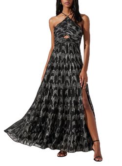 Style 1-4022856674-70 ASTR Black Size 0 Shiny Halter Straight Dress on Queenly