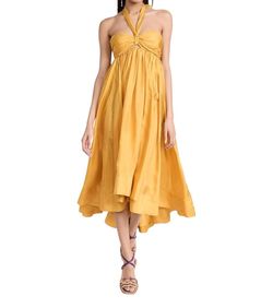 Style 1-4113500870-649 Zimmermann Yellow Size 2 Free Shipping High Low Sweetheart Silk Cocktail Dress on Queenly