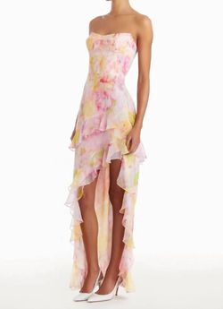 Style 1-1113420899-892 Amanda Uprichard Pink Size 8 Print Strapless Straight Dress on Queenly