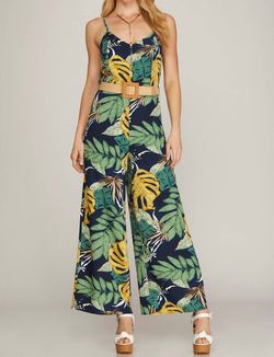 Style 1-1311315754-149 SHE + SKY Green Size 12 Belt Print Jumpsuit Dress on Queenly