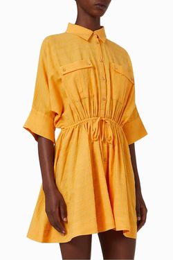 Style 1-160711702-1498 SIGNIFICANT OTHER Yellow Size 4 Pockets Mini A-line High Neck Cocktail Dress on Queenly