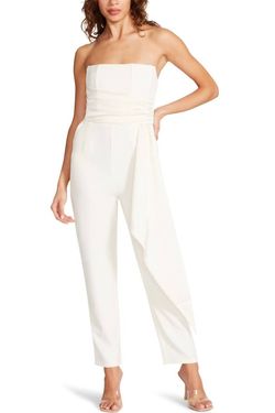 Style 1-1615774638-74 STEVE MADDEN White Size 4 Floor Length Satin Free Shipping 1-1615774638-74 Jumpsuit Dress on Queenly