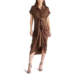 Style 1-1681604865-1498 STEVE MADDEN Brown Size 4 Satin Sleeves Polyester Cocktail Dress on Queenly