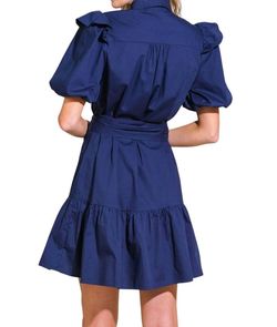 Style 1-1699034758-149 FLYING TOMATO Blue Size 12 Navy Sleeves Sorority Rush Ruffles Cocktail Dress on Queenly