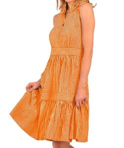 Style 1-2307996445-74 GRETCHEN SCOTT Orange Size 4 Mini High Neck Pockets Sorority Cocktail Dress on Queenly