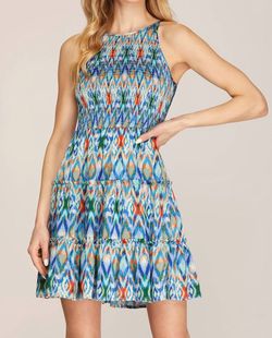 Style 1-2734885719-74 SHE + SKY Blue Size 4 Sorority Print Sorority Rush Cocktail Dress on Queenly