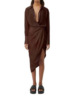 Style 1-3723593382-70 GAUGE 81 Brown Size 0 Free Shipping Silk Side Slit Cocktail Dress on Queenly