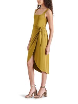 Style 1-3949598600-74 STEVE MADDEN Green Size 4 Square Neck 1-3949598600-74 Tall Height Free Shipping Cocktail Dress on Queenly