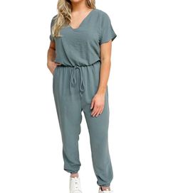 Style 1-4057904368-74 CARAMELA Blue Size 4 1-4057904368-74 Pockets Jumpsuit Dress on Queenly