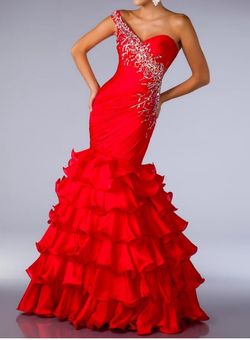 Mac Duggal Red Size 10 One Shoulder Mermaid Dress on Queenly