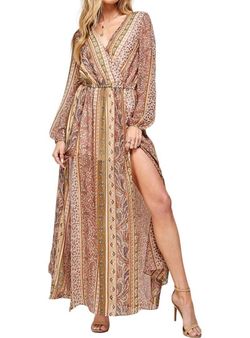 Style 1-705120972-149 Sweet Lemon Brown Size 12 Print Sleeves 1-705120972-149 Straight Dress on Queenly