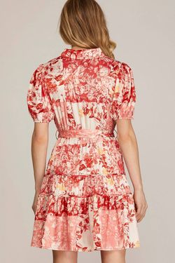 Style 1-86164246-149 SHE + SKY Red Size 12 Sorority Pattern Free Shipping Mini Cocktail Dress on Queenly