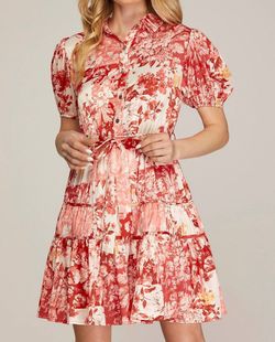 Style 1-86164246-149 SHE + SKY Red Size 12 Sorority Pattern Free Shipping Mini Cocktail Dress on Queenly