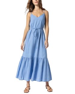 Style 1-949022263-70 Lilla P Blue Size 0 1-949022263-70 Military Belt Floor Length Straight Dress on Queenly