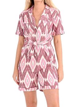 Style 1-960373337-149 MOLLY BRACKEN Pink Size 12 Pockets Pattern Plus Size Jumpsuit Dress on Queenly