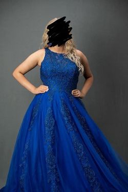 Style JVN59046 Jovani Blue Size 14 High Neck Jvn59046 Floor Length Pageant Ball gown on Queenly