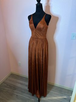 Dress the Population Orange Size 4 50 Off Plunge Floor Length A-line Dress on Queenly