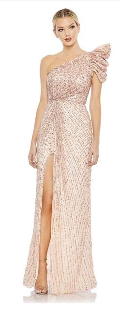 Style 5622 Mac Duggal Pink Size 14 One Shoulder Floor Length Wedding Guest Side slit Dress on Queenly