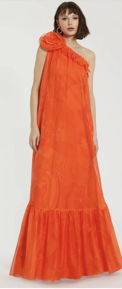 Mac Duggal Orange Size 10 Floor Length Military Wedding Guest One Shoulder A-line Dress on Queenly