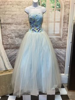 Precious Formals Blue Size 6 Jersey Strapless Ball gown on Queenly