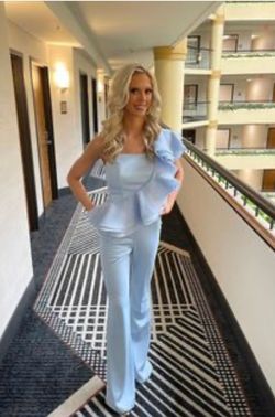 Fernando Wong Blue Size 0 Custom Interview Floor Length One Shoulder Pageant Jumpsuit Dress on Queenly