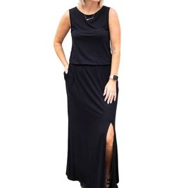 Style 1-1012629202-74 Wanna B Black Size 4 Spandex Pockets Side Slit Straight Dress on Queenly