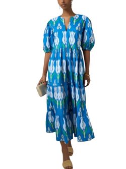 Style 1-1608468046-70 Oliphant Blue Size 0 1-1608468046-70 Flare Sleeves Straight Dress on Queenly