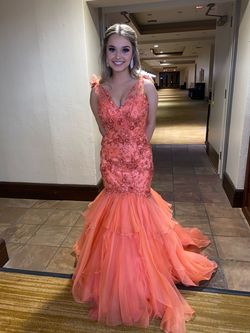 Style 86844 Sherri Hill Orange Size 2 86844 Jersey Mermaid Dress on Queenly