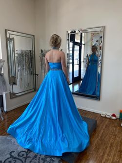 Sherri Hill Blue Size 0 Floor Length Halter Pageant Ball gown on Queenly