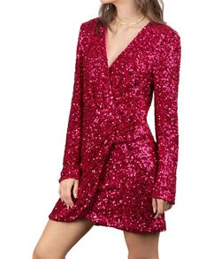 Style 1-2421225433-74 VERY J Hot Pink Size 4 Long Sleeve Free Shipping Mini Barbiecore Cocktail Dress on Queenly