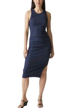 Style 1-2999214694-74 Michael Stars Blue Size 4 Side Slit Spandex Cocktail Dress on Queenly