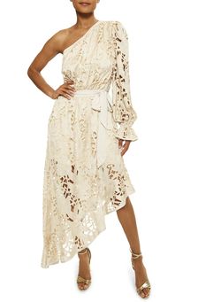 Style 1-3080363197-425 Ramy Brook Nude Size 8 Belt Ruffles One Shoulder Cocktail Dress on Queenly