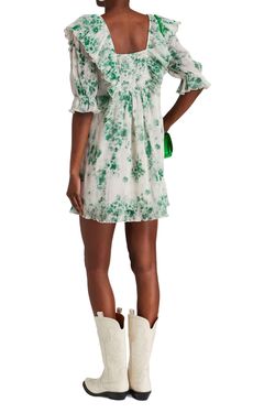 Style 1-3257369500-1498 GANNI Green Size 4 Polyester Mini Ruffles Sorority Cocktail Dress on Queenly