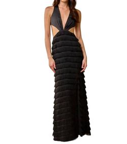 Style 1-3326044244-74 Blue Blush Black Size 4 Free Shipping Polyester Fringe Floor Length Straight Dress on Queenly