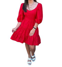 Style 1-3401263792-74 SKIES ARE BLUE Red Size 4 1-3401263792-74 Mini V Neck Cocktail Dress on Queenly