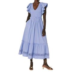 Style 1-3730221081-149 Cleobella Blue Size 12 Tall Height Fitted Mini Pockets Cocktail Dress on Queenly